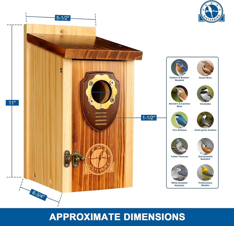 SISTERBIRD Bird Houses for Outside, Premium Wooden Bluebird Houses for Outside, Assembly Birdhouses for Outdoors, Weatherproof Bird House, Bluebird Finch Swallow Wren Chickadee - Image 3